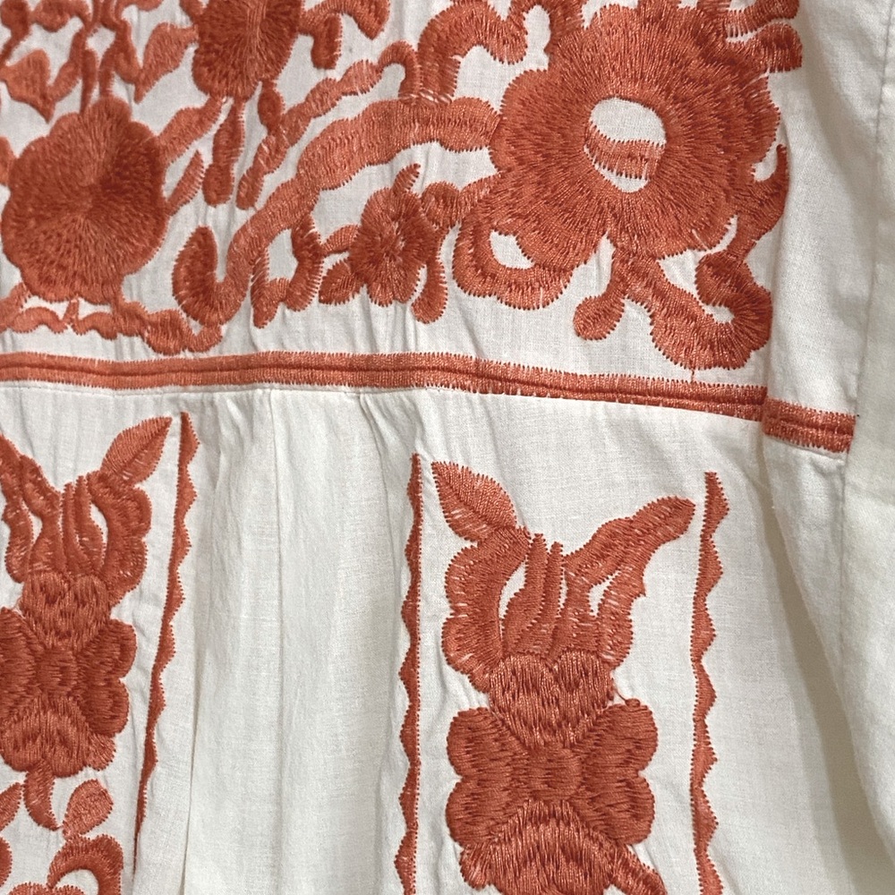 Cream & orange floral embroidered blouse - Sz M - Picture 4 of 6